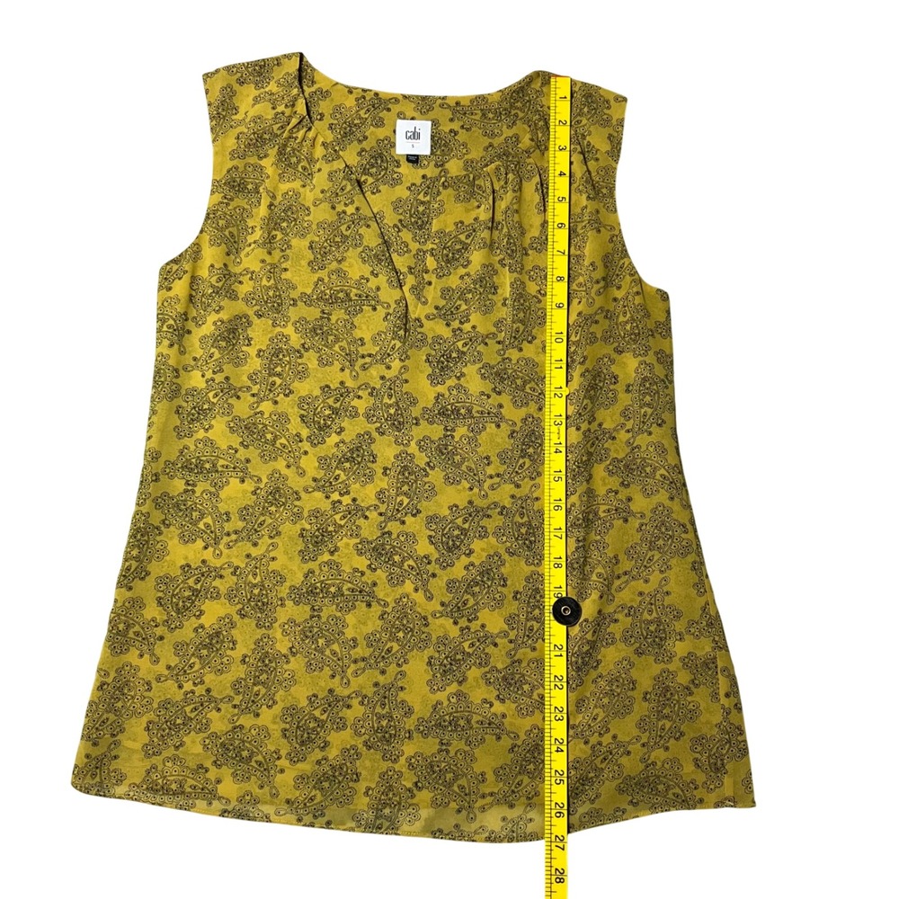 Cabi Mustard Yellow Black Paisley Sleeveless Blouse Top 3617 Womens Small
